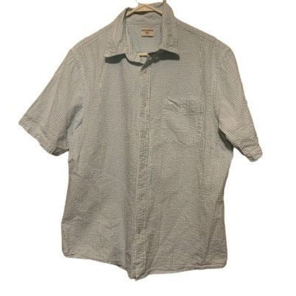Dockers Size L Blue/White Seersucker Short Sleeved Button Shirt